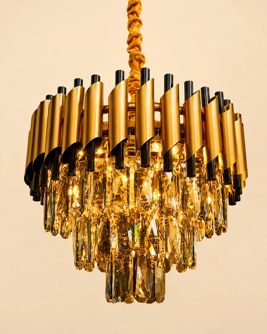 Onyx & Gold Tube Crystal Chandelier